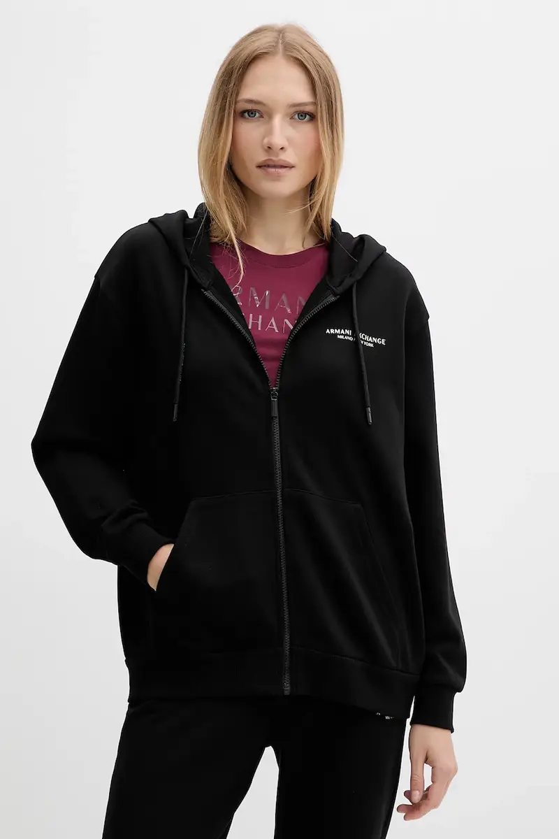 felpa in cotone donna colore nero con cappuccio XW001452 AF10830