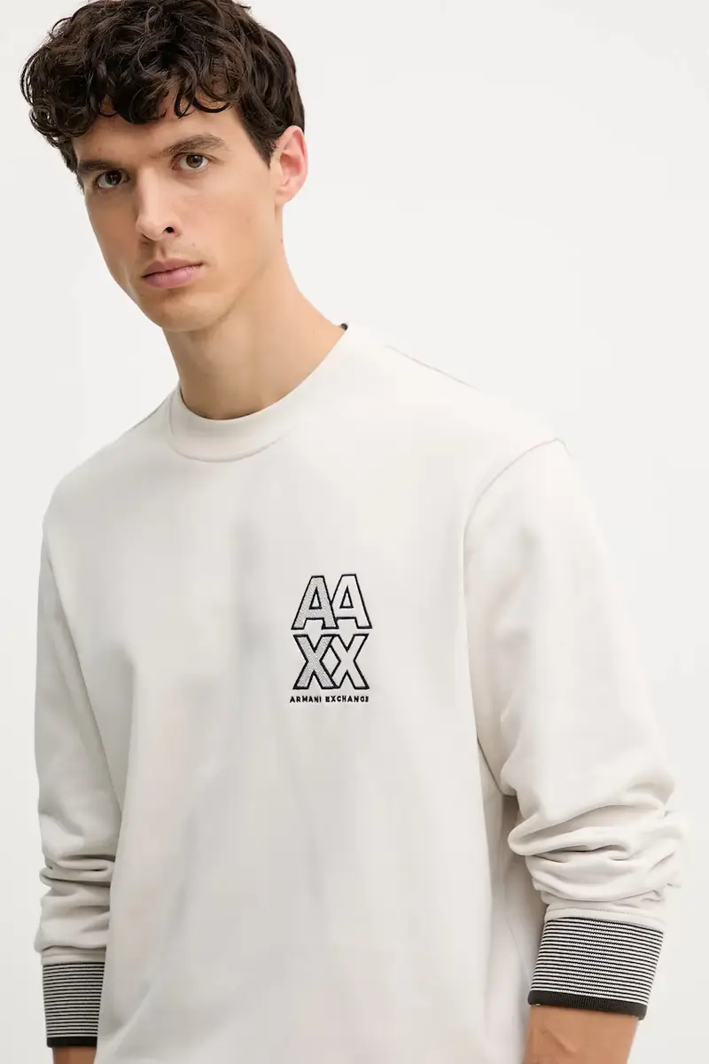 felpa in cotone uomo colore beige con applicazione XM001040 AF10830 miniatura 4