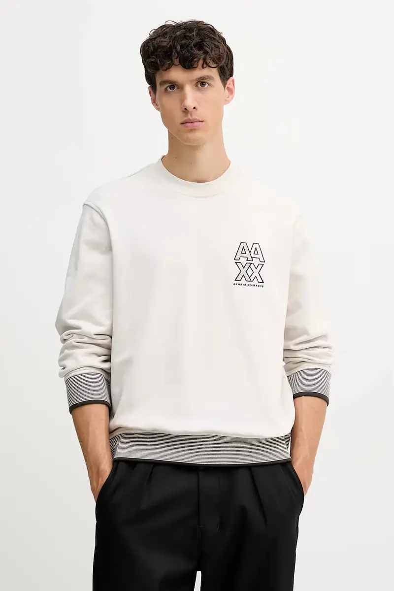 felpa in cotone uomo colore beige con applicazione XM001040 AF10830