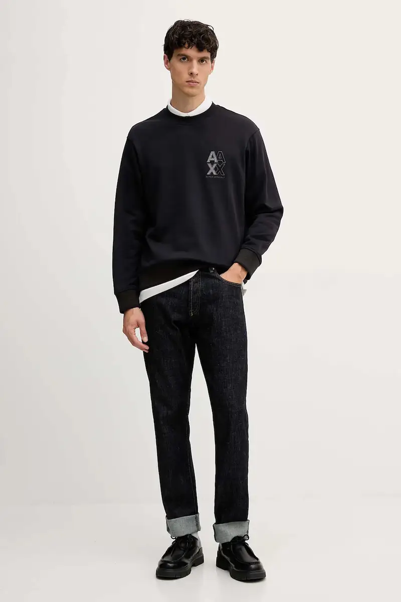 felpa in cotone uomo colore blu navy con applicazione XM001040 AF10830 miniatura 2