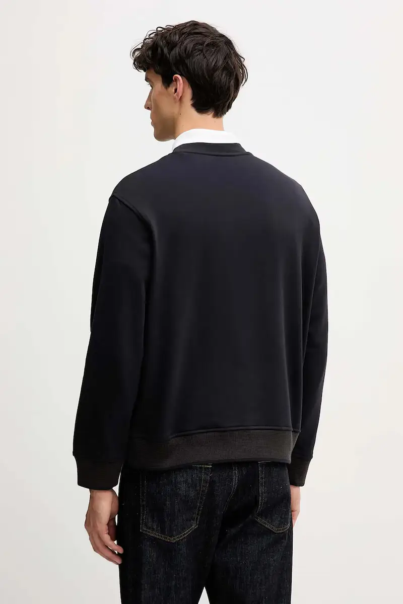 felpa in cotone uomo colore blu navy con applicazione XM001040 AF10830 miniatura 3