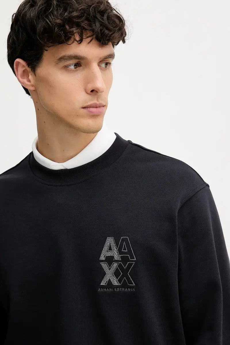 felpa in cotone uomo colore blu navy con applicazione XM001040 AF10830 miniatura 4