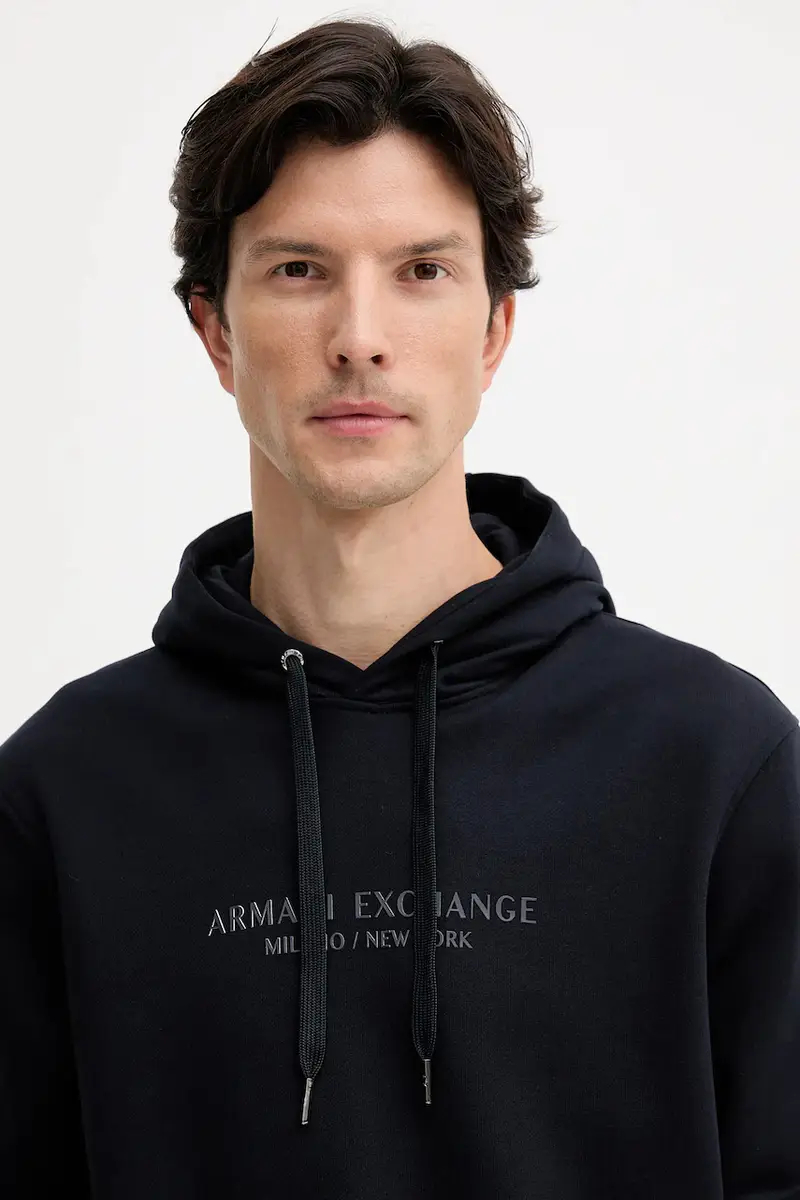 felpa in cotone uomo colore blu navy con cappuccio con applicazione XM001294 AF20934 miniatura 4