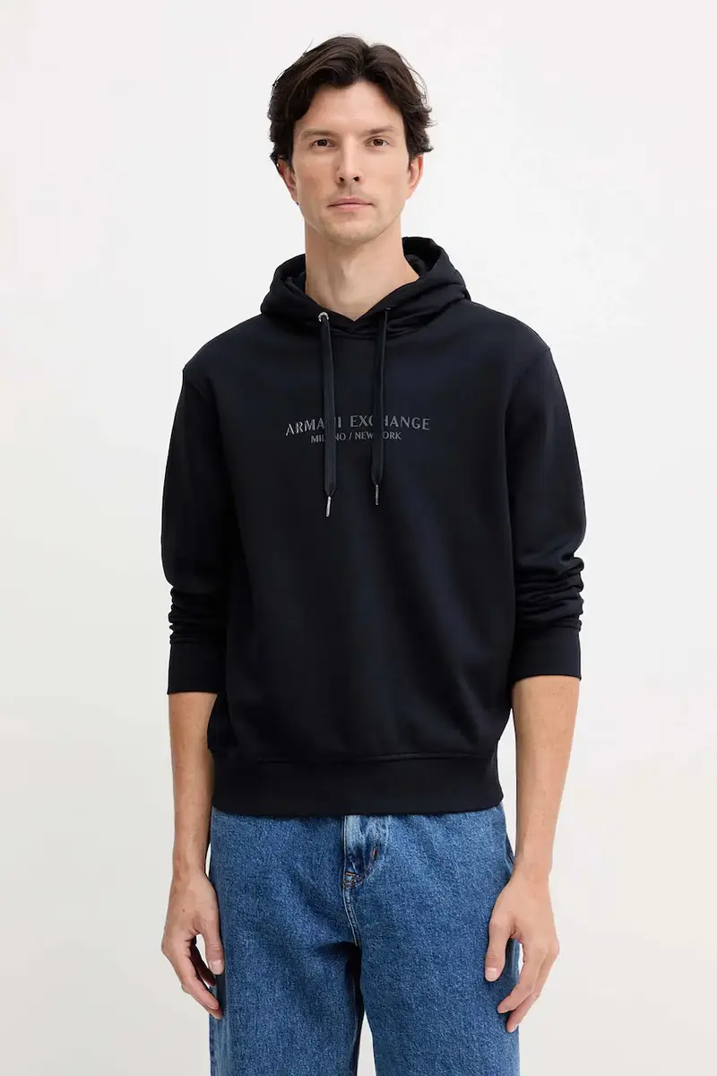 felpa in cotone uomo colore blu navy con cappuccio con applicazione XM001294 AF20934