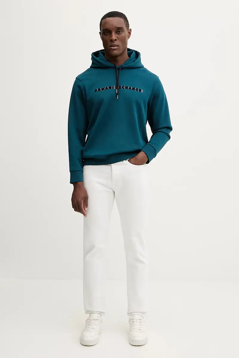 felpa in cotone uomo con cappuccio XM001380 AF10830 Turchese miniatura 2