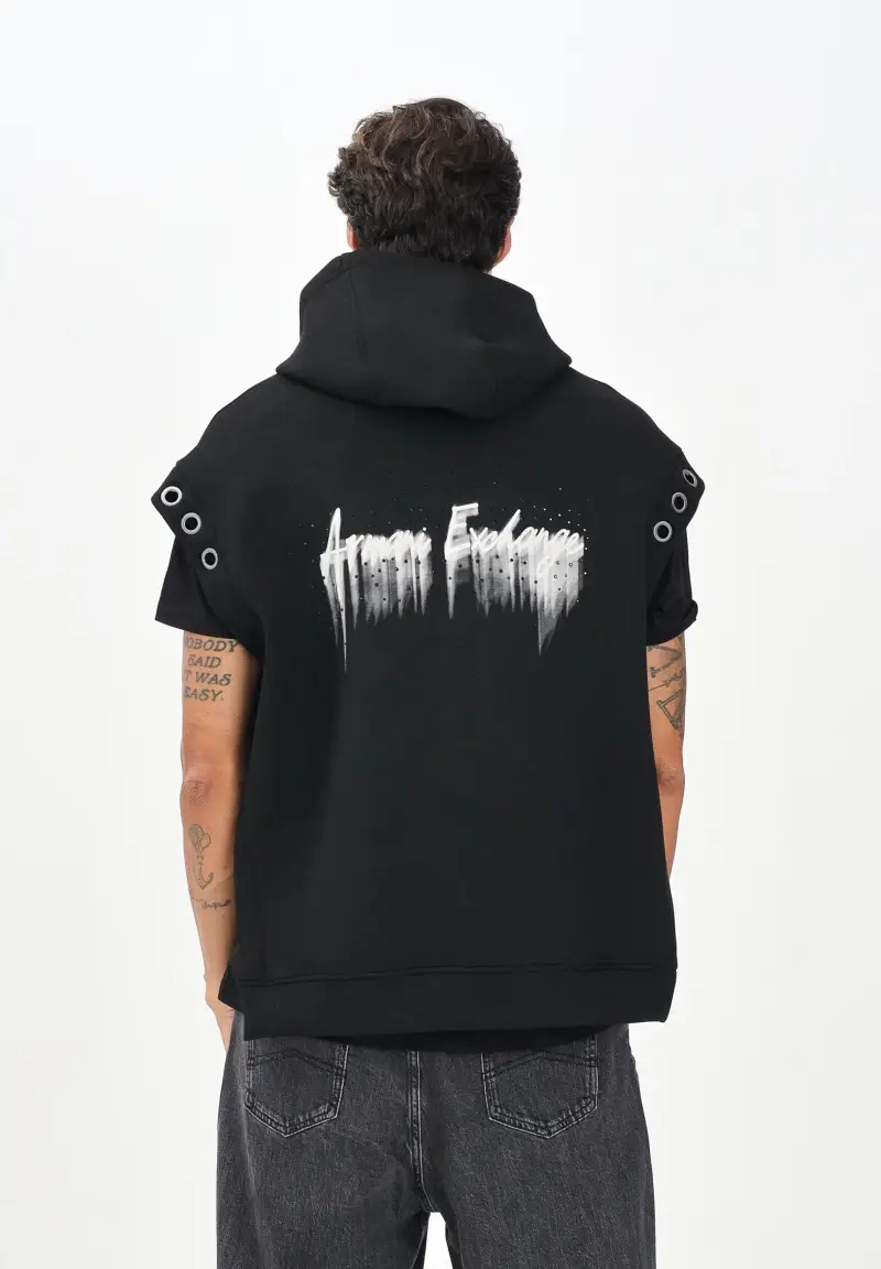 Felpa smanicata nera da uomo con logo sul retro miniatura 3