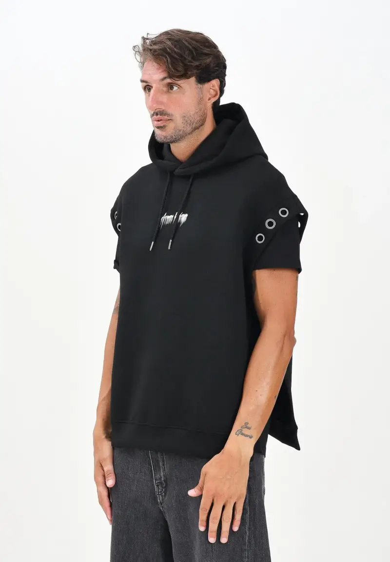 Felpa smanicata nera da uomo con logo sul retro