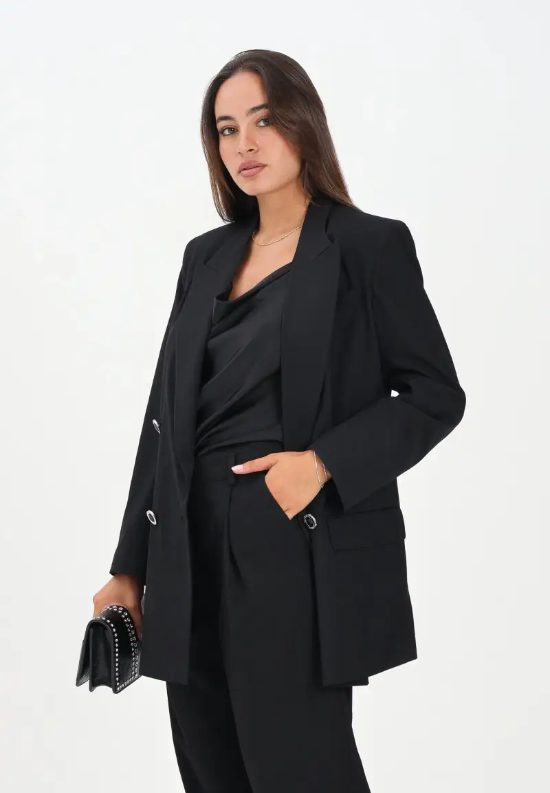 Giacca doppiopetto nera da donna miniatura 2