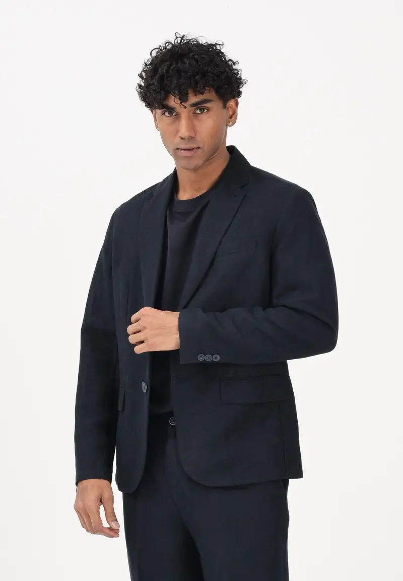 Giacca in lino blu da uomo miniatura 2