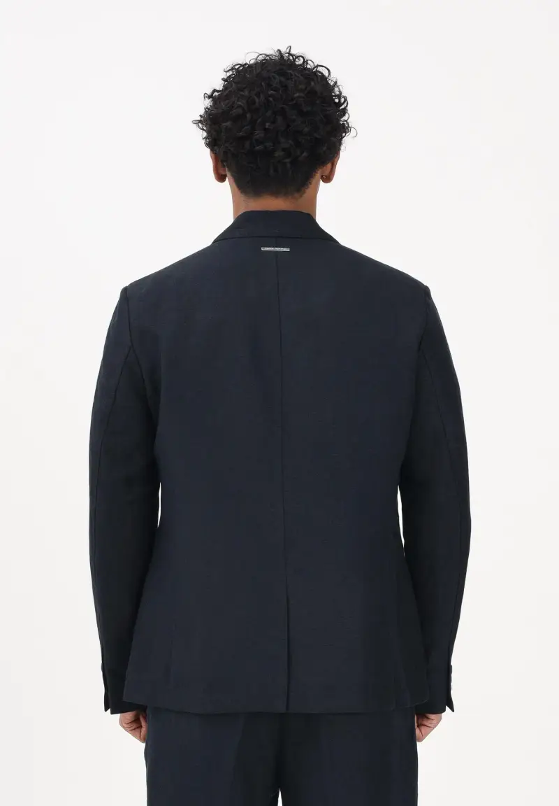 Giacca in lino blu da uomo miniatura 3