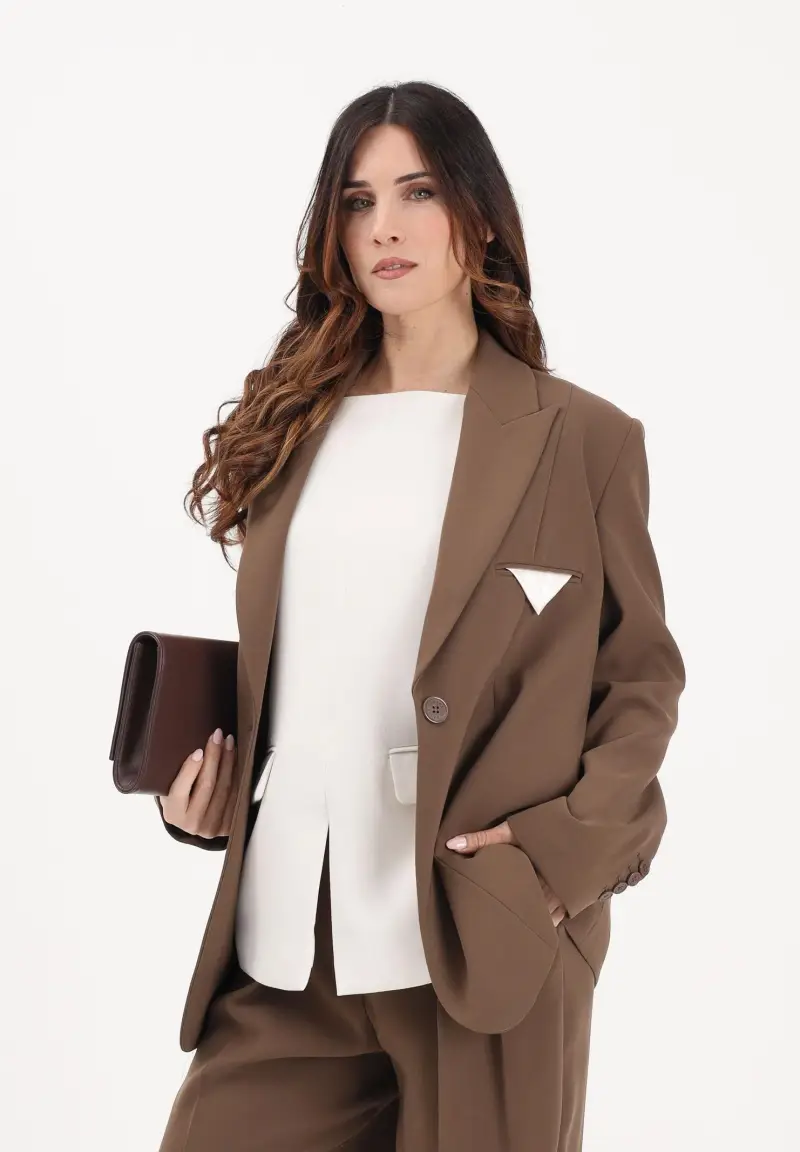 Giacca monopetto marrone da donna miniatura 2