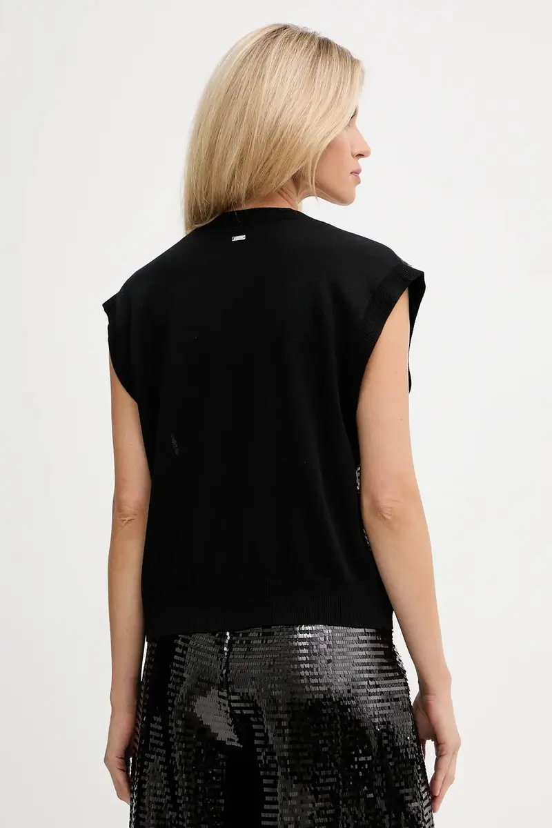 gilè con aggiunta di lana donna colore nero XW001325 AF16682 miniatura 3