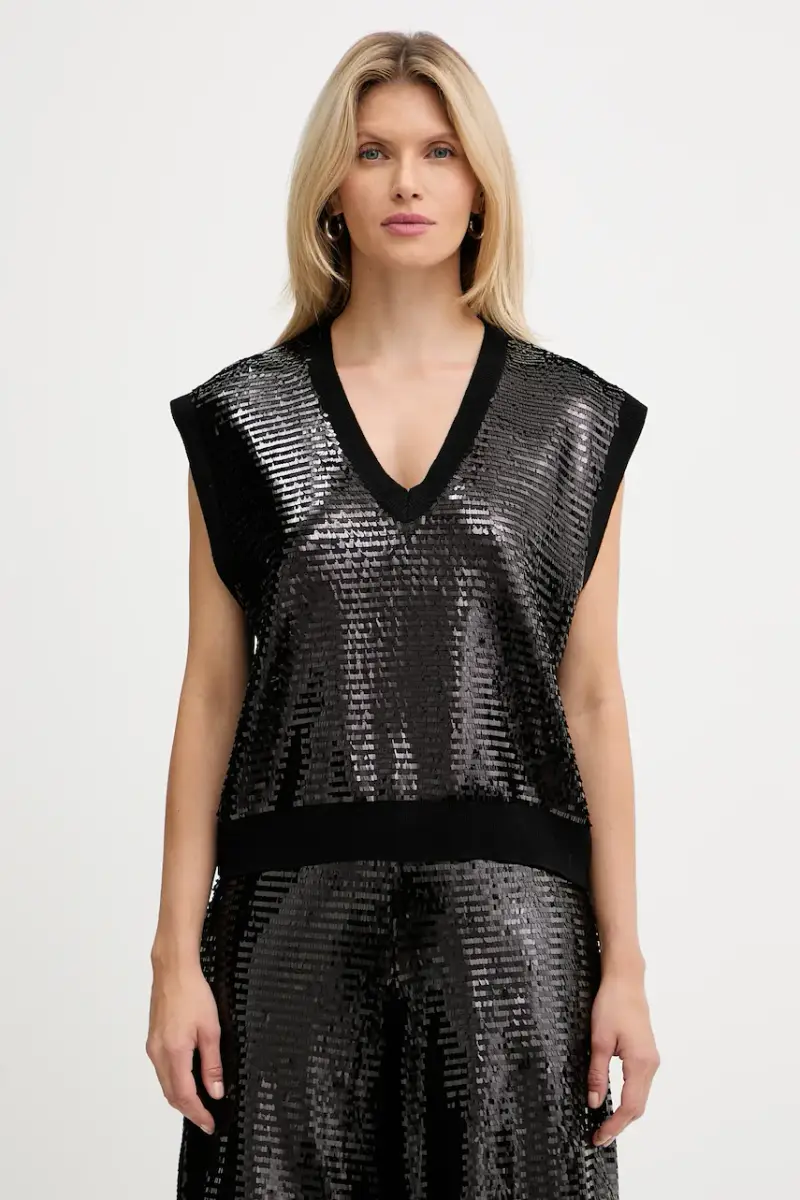 gilè con aggiunta di lana donna colore nero XW001325 AF16682