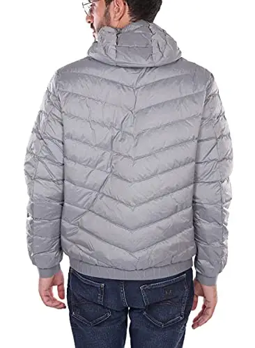 Armani Exchange Hooded Quilted Down Milano/New York Logo Zip-up Jacket Giacca, Melange Grey/Navy, L Uomo miniatura 3