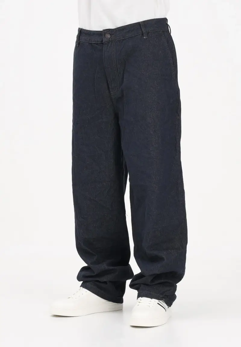 Jeans in denim blu da uomo con tasca a contrasto