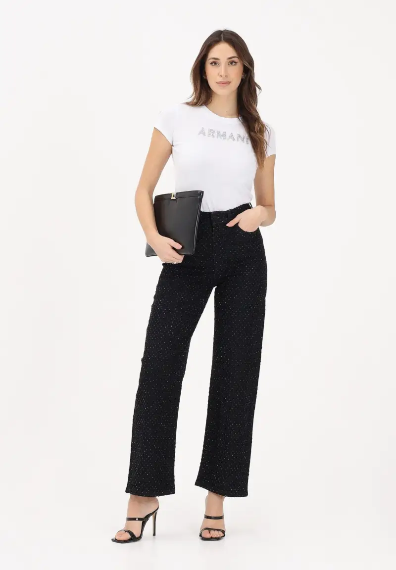 Jeans in denim nero da donna con micro strass miniatura 2