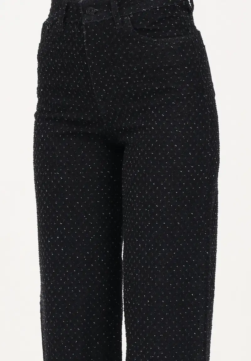 Jeans in denim nero da donna con micro strass miniatura 3