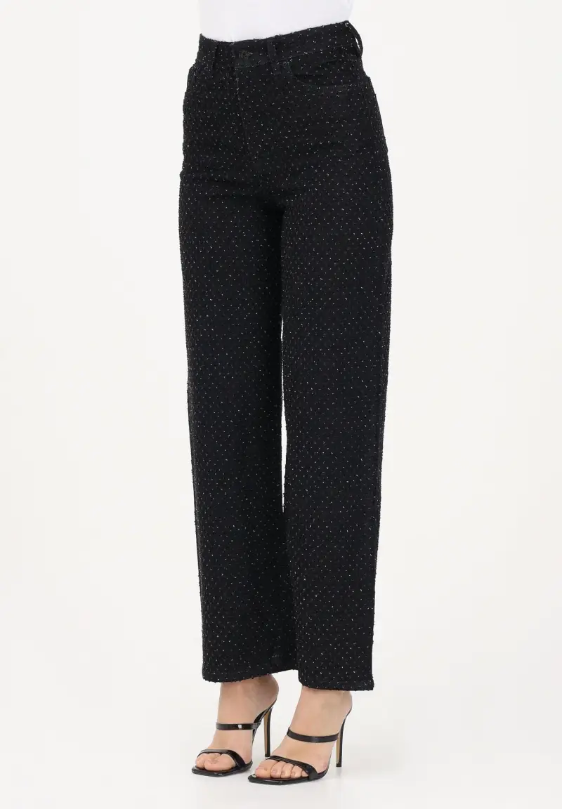 Jeans in denim nero da donna con micro strass