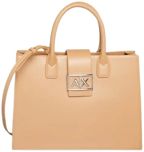 Armani Exchange Jodie, Sustainable, Logo Plate Closure, Medium Tote Donna, Camel Rose, Taglia Unica