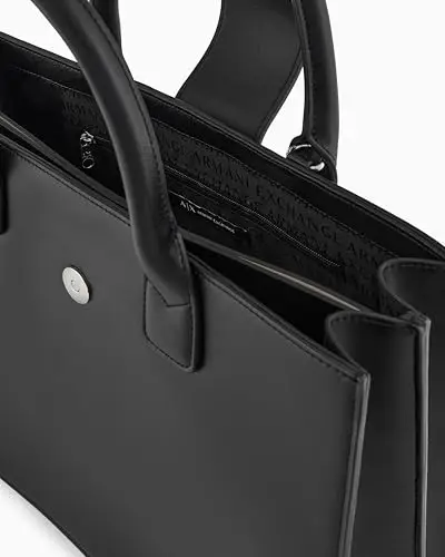 Armani Exchange Jodie, Sustainable, Logo Plate Closure, Medium Tote Donna, Nero, Taglia Unica miniatura 2