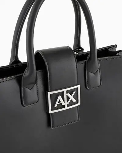 Armani Exchange Jodie, Sustainable, Logo Plate Closure, Medium Tote Donna, Nero, Taglia Unica miniatura 3