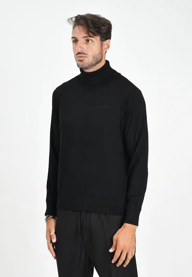 ARMANI EXCHANGE Maglioncino a collo alto nero da uomo con ricamo logo