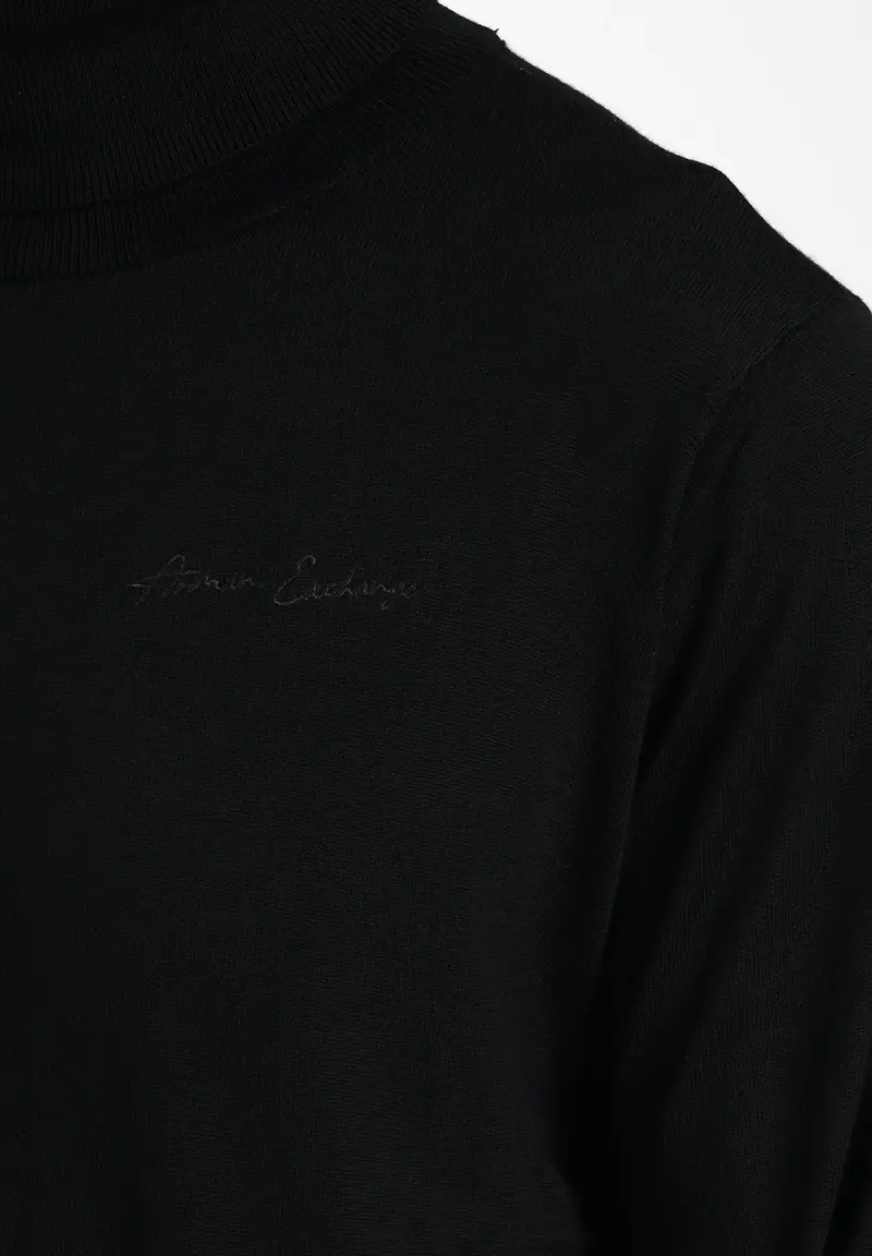 ARMANI EXCHANGE Maglioncino a collo alto nero da uomo con ricamo logo miniatura 2