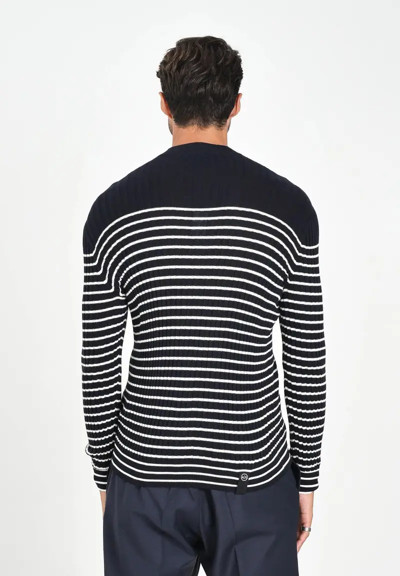 ARMANI EXCHANGE Maglioncino girocollo blu da uomo con motivo a righe miniatura 2
