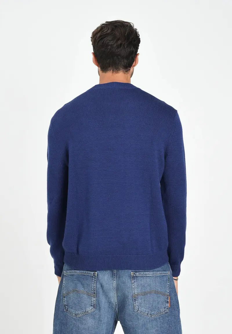 ARMANI EXCHANGE Maglioncino girocollo blu da uomo realizzato in maglia rasata a punto fine miniatura 2