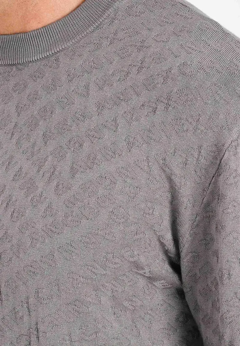 ARMANI EXCHANGE Maglioncino girocollo grigio da uomo con logo A|X ripetuto in rilievo miniatura 2