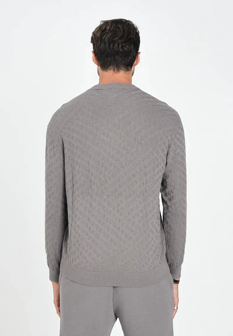 ARMANI EXCHANGE Maglioncino girocollo grigio da uomo con logo A|X ripetuto in rilievo miniatura 3