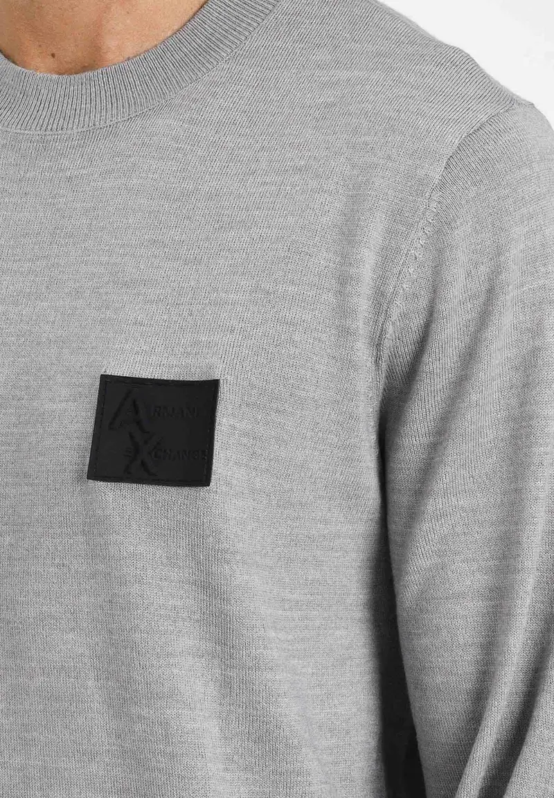 ARMANI EXCHANGE Maglioncino girocollo grigio da uomo con patch logo miniatura 2
