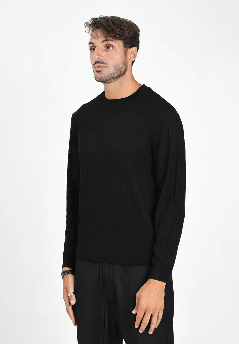 ARMANI EXCHANGE Maglioncino girocollo nero da uomo con motivo monogram