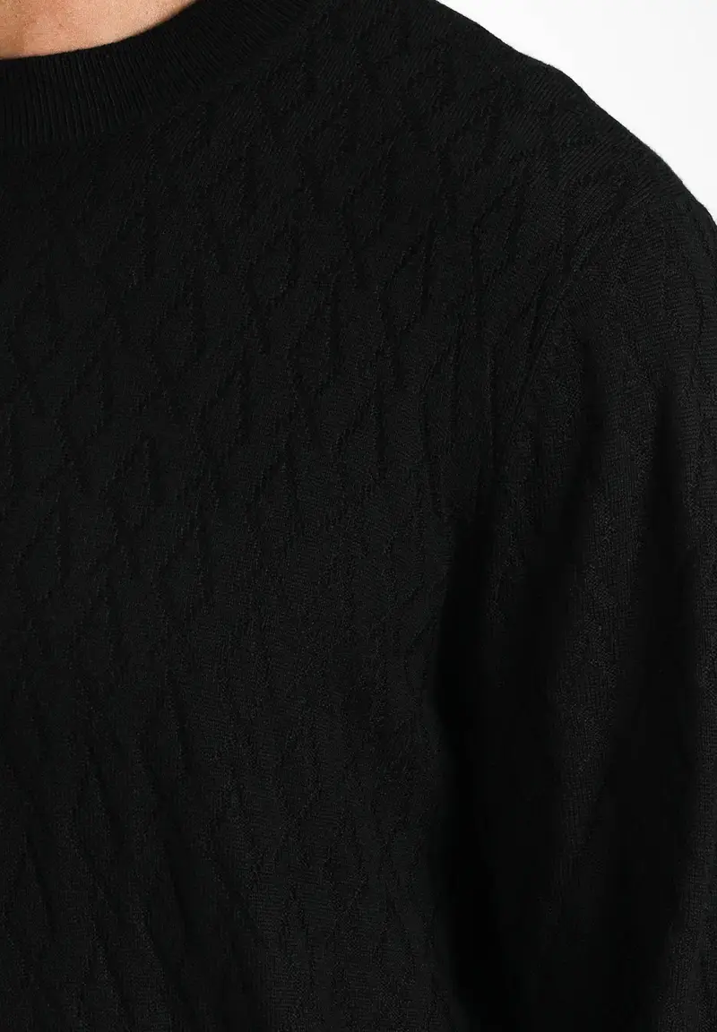 ARMANI EXCHANGE Maglioncino girocollo nero da uomo con motivo monogram miniatura 2