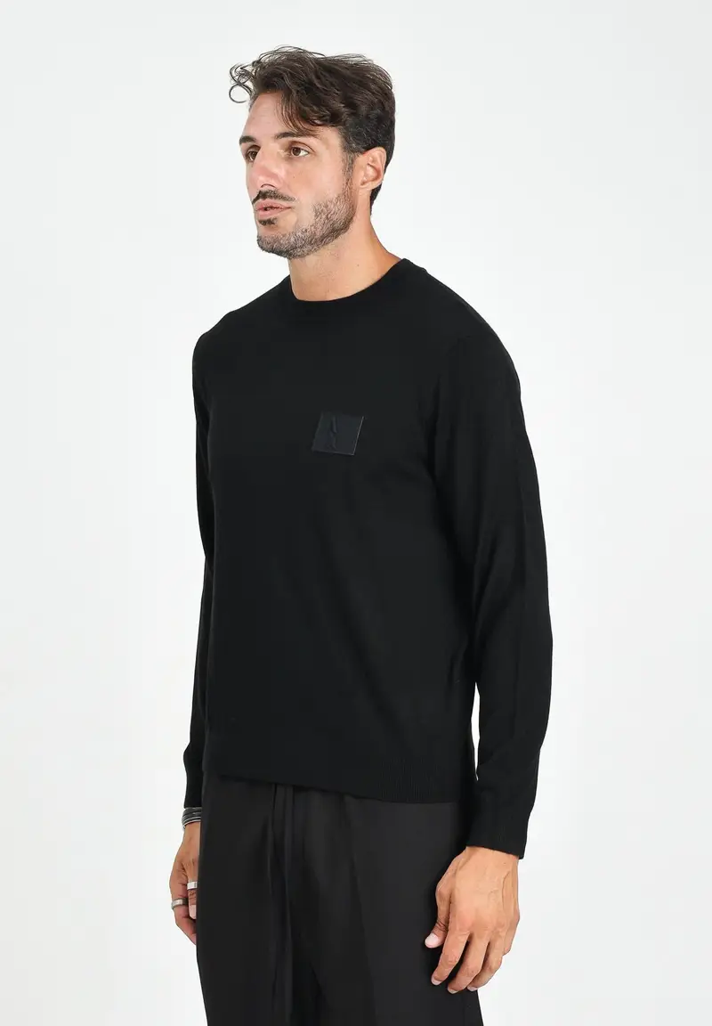 ARMANI EXCHANGE Maglioncino girocollo nero da uomo con patch logo