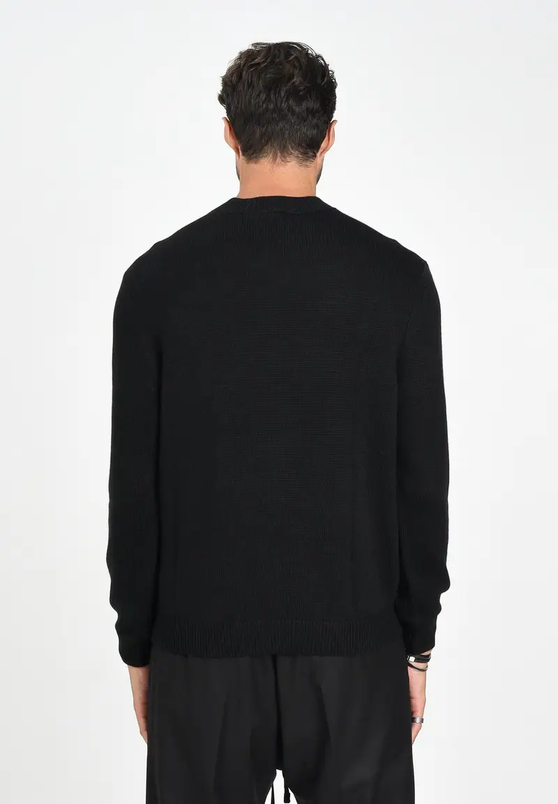 ARMANI EXCHANGE Maglioncino girocollo nero da uomo realizzato in maglia rasata a punto fine miniatura 3