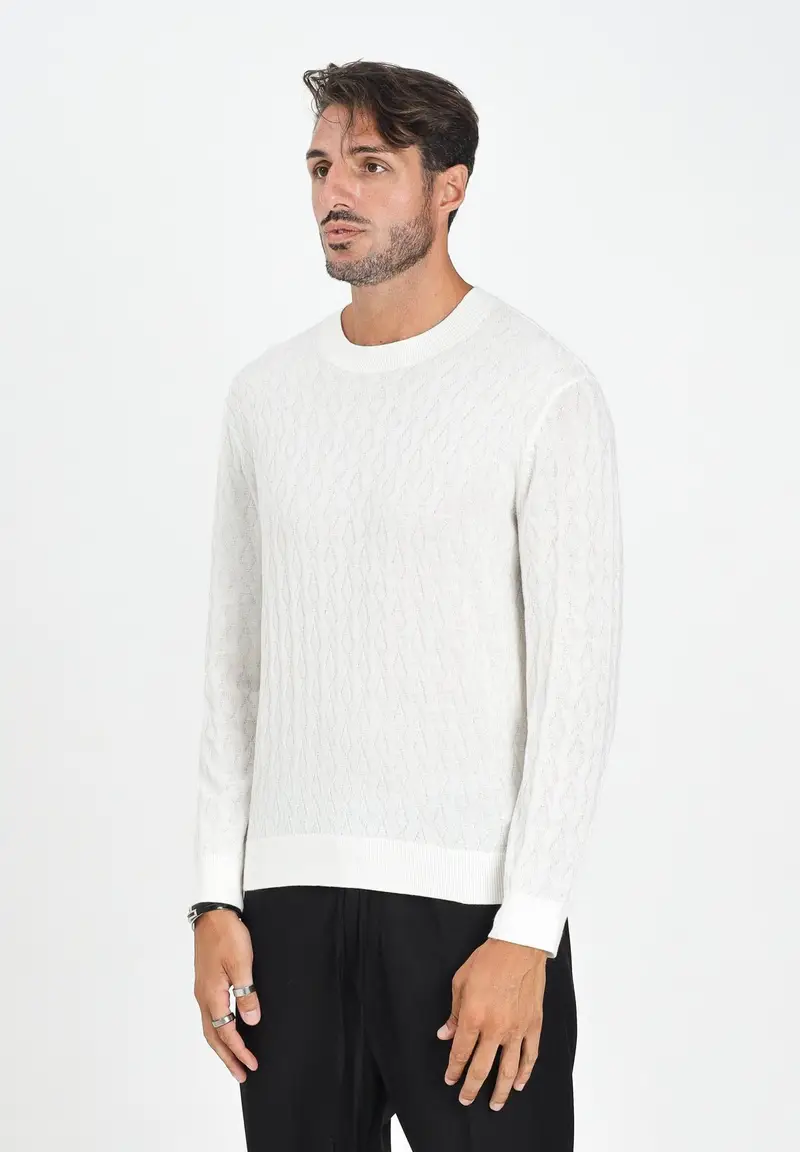 ARMANI EXCHANGE Maglioncino girocollo panna da uomo con motivo monogram