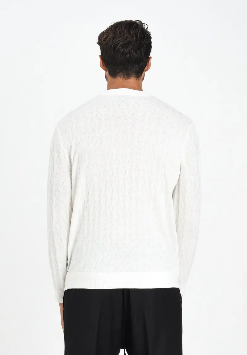 ARMANI EXCHANGE Maglioncino girocollo panna da uomo con motivo monogram miniatura 3