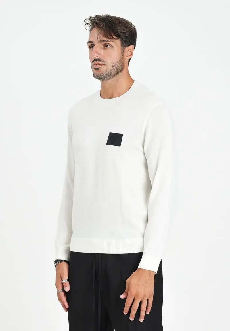 ARMANI EXCHANGE Maglioncino girocollo panna da uomo con patch logo