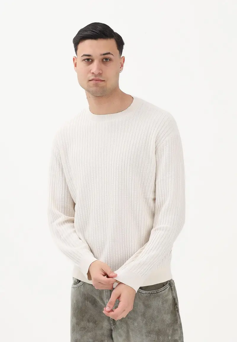 Maglioncino girocollo panna da uomo miniatura 2