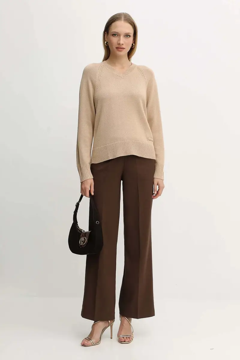 maglione con lana colore beige XW001335 AF13774 miniatura 2