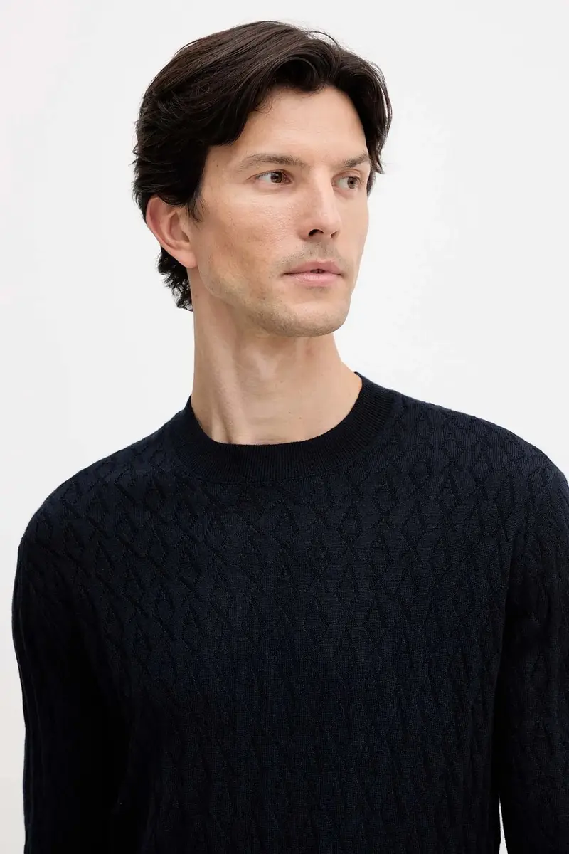 maglione con lana colore blu navy XM000878 AF11982 miniatura 4