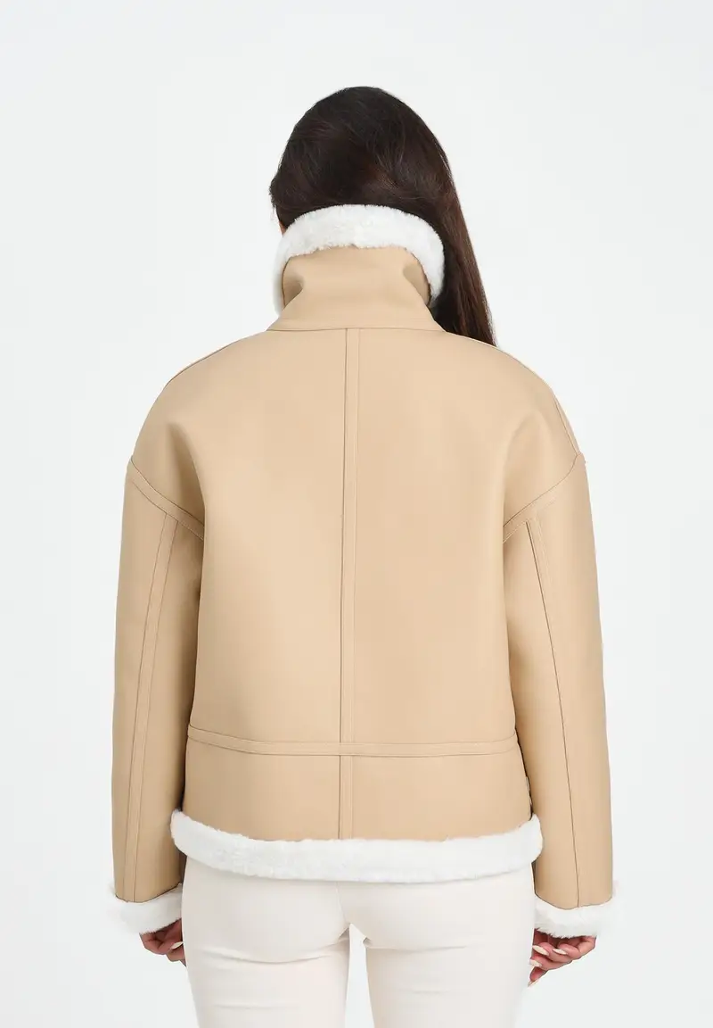 ARMANI EXCHANGE Montone beige da donna con interno e profili in eco-pelliccia miniatura 3