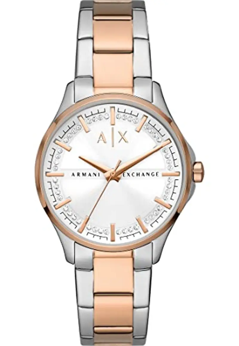 Armani Exchange Orologio a tre lancette da donna, cassa in acciaio inossidabile 2T argento/rosa da 36 mm con bracciale in acciaio inossidabile, AX5258