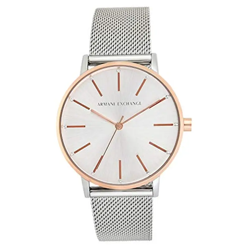 Armani Exchange Orologio a tre lancette da donna, cassa in acciaio inossidabile 36 mm e bracciale a maglie in acciaio inossidabile, AX5537