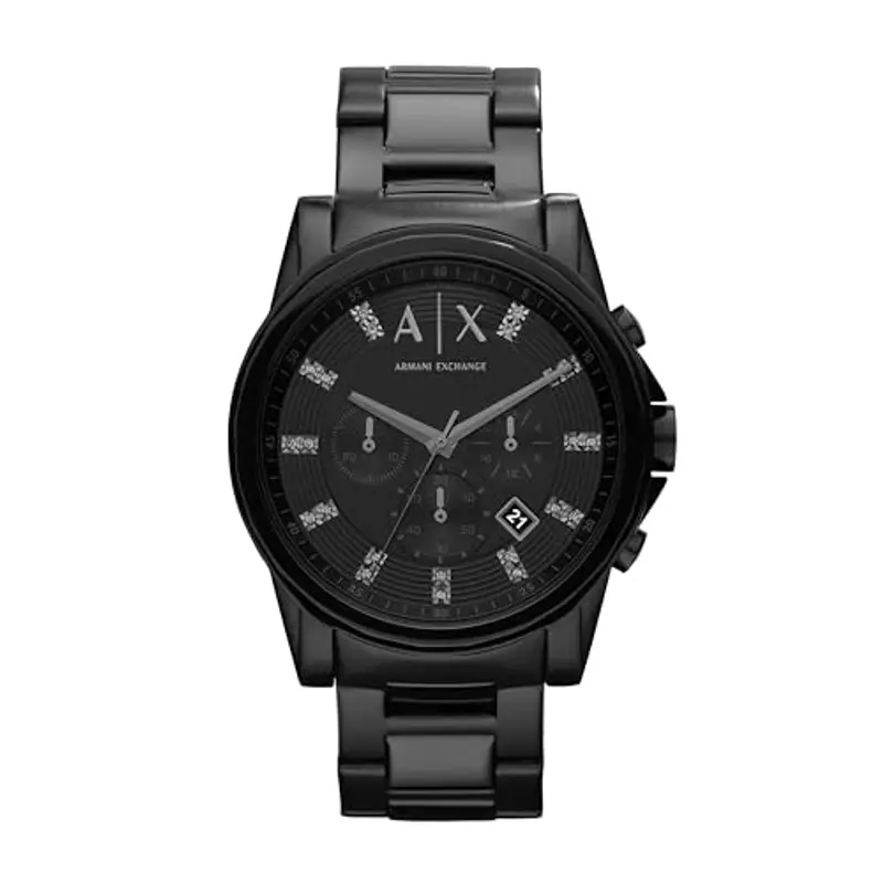 Armani Exchange Orologio cronografo al quarzo da uomo, cassa in acciaio inossidabile nero da 45 mm con bracciale in