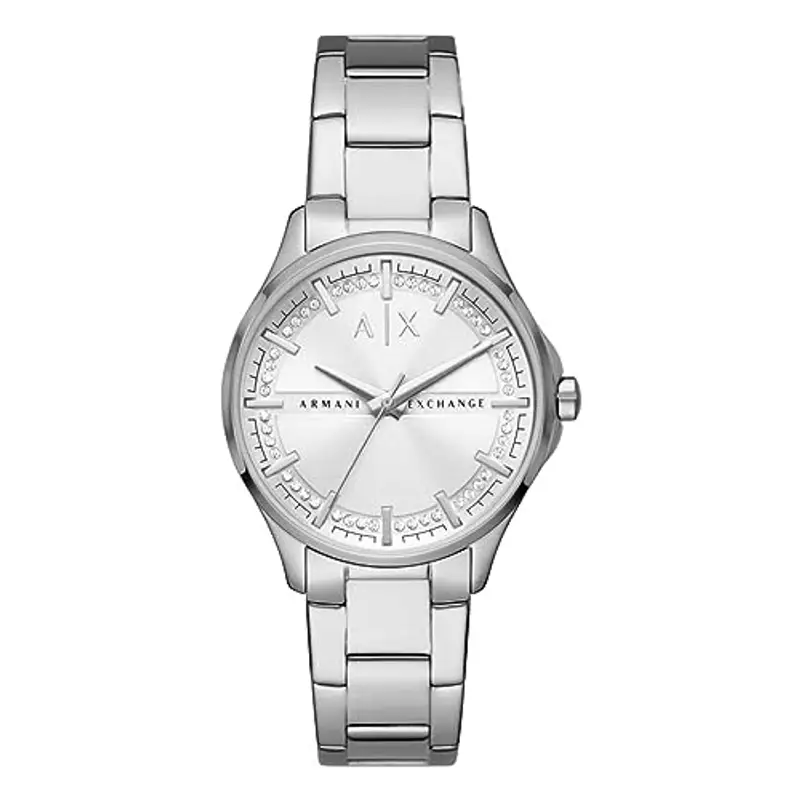Armani Exchange Orologio da donna a tre lancette, cassa in acciaio inossidabile argentata da 36 mm con bracciale in acciaio inossidabile, AX5256