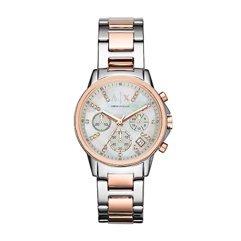 Armani Exchange Orologio da donna, cronografo al quarzo, cassa in acciaio inossidabile da 36 mm, 2t/rosa con bracciale