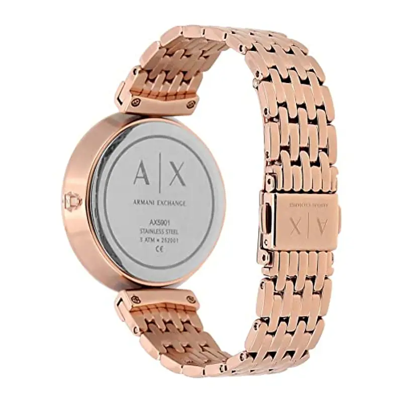 Armani Exchange Orologio da donna, movimento a tre lancette, cassa in acciaio inossidabile oro rosa 36 mm con bracciale in acciaio inossidabile, AX5901 miniatura 3