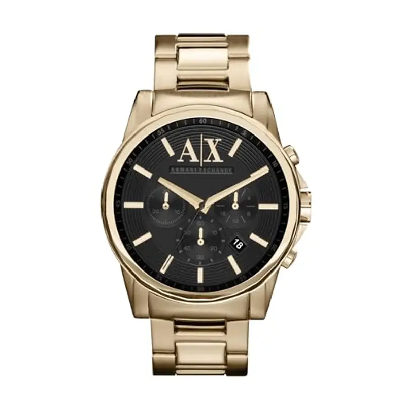 Armani Exchange Orologio da uomo, movimento cronografo al quarzo, cassa in acciaio inossidabile dorata da 45 mm con